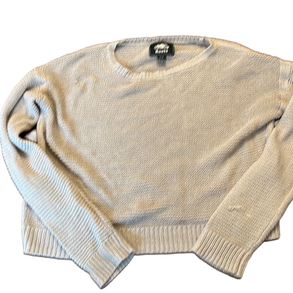 Womens Roots Linen and Cotton Blend Cropped Cream Sweater Size M